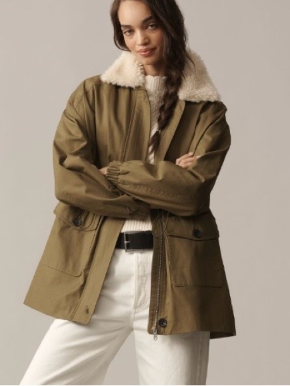 Anthropologie Avec Les Filles Oversized Olive Cinched Utility Jacket Small NWT